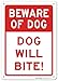 Beware of Dog, Dog Will Bite Sign, 10x14 Inches, Rust Free .040 Aluminum, Fade Resistant, Made in USA by My Sign Center