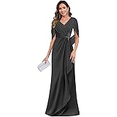 MCOLLNAS Chiffon Mother of The Bride Dresses Long A Line Lace Beaded Ruffle Formal Evening Party Gown