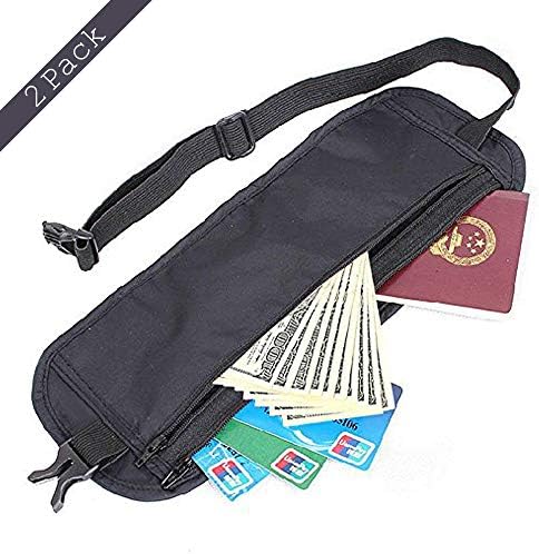 Farway Hidden Money Belt, 2 PCS Travel Wallet Money Passport Holder, Waist Packs Under Clothing,Theft Protection&Well Designed (Black)