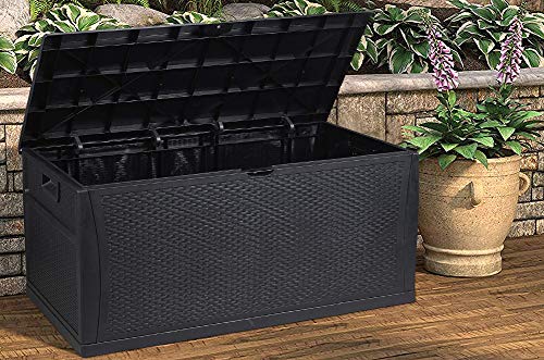 120 Gallon Resin Wicker Patio Storage Box, Waterproof Outdoor Storage Container Deck Box and Gar,Black