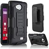 LG Transpyre Case, LG Tribute Case LS660, LG Optimus F60 Case, Starshop LG Transpyre, Tribute LS660 F60 Hybrid Full Protection High Impact Dual Layer Holster Case with Kickstand and Locking Belt Swivel Clip With Premium Screen Protector (Black)