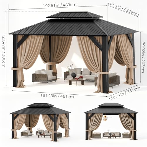 12x16 Hardtop Gazebo with Double Roof, Galvanized Steel Frame, Curtains & Mosquito Netting image 10
