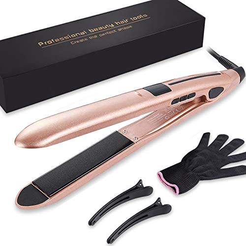 Hair Straightener, 2 in 1 Straightener and Curling Flat Iron for Hair Styling, Tourmaline Ceramic Twist Straightening Irons, Dual Voltage, LCD Display, High-Temperature 200℉-450℉