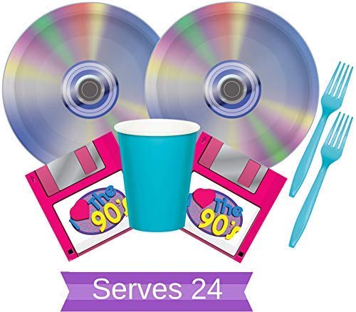Buy 90s Party Supplies Cd Plates Cups Napkins And Forks For 24