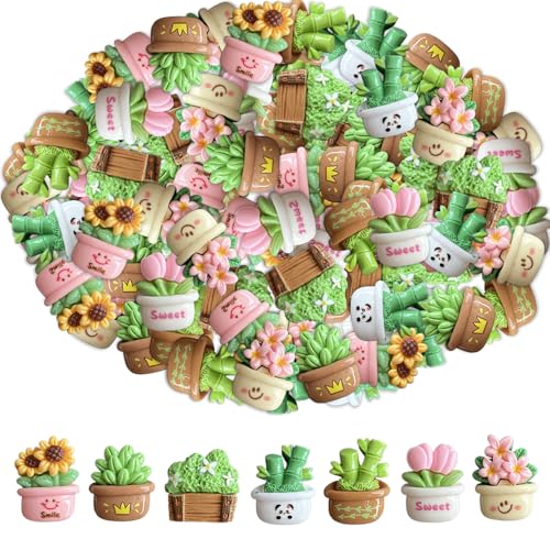40 Pcs Succulent Plants Resin Slime Charms,Resin Flat Back 3D Potted Plants Slime Charms Bulk for Crafts,Easter Embellishments for DIY Scrapbooking Nail Phone Jewelry Making Decorations (colorful)