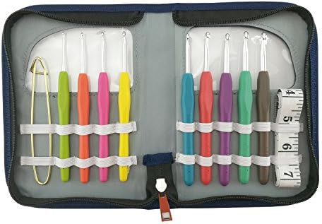LAYOER Crochet Needle Hooks Sets 9pc 2mm-6mm TPR Ergonomic Handle Tape Measure Ruler Zipper Case
