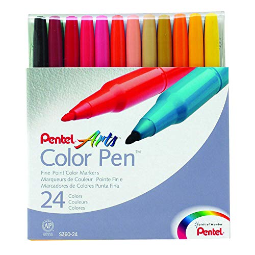 Pentel Color Marker Set, Fine Fiber Tip, Assorted Colors (Pack of 1, 24 Count T…