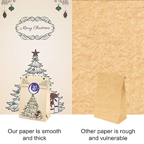 Molbory Bolsas de Regalo Navidad, Calendario de Adviento, Bolsas de Papel Kraft con 1-24 Pegatinas, Decoración Navideña para Fiestas, Ceremonias de Graduación, Bodas, Aniversarios, Navidad