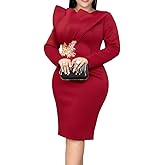 ONTINVA Irregular Business Dress for Women's Outfits Crew Neck Peplum Tops Floral Applique Formal Pencil Dresses