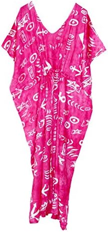 Free Size Kaftan Dress Long Maxi Kimono Caftan Drawstring Gown Nightdress Beach Party Casual Dress (Pink)