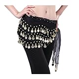 Viskey Fashion Chiffon Belly Dance Waist Chain with Golden Coins in 3-Layers,Black
