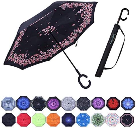 Umbrella,Windproof Waterproof Golf Umbrella,Double Layer Folding Inverted Anti-UV Protection Umbrellas,Reverse Sun Umbrella With C-Shaped Handle,Upside Down Umbrella for Car Rain Outdoor Use