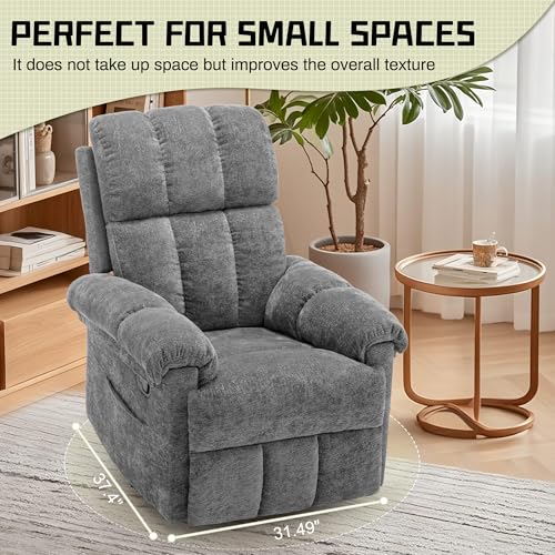 Korser Recliner Chair, Swivel Rocker Recliner Chair for Adults, Small Recliners for Small Spaces, Upholstered Manual Recliner with Side Pockets, Nursery Rocking Chair for Living Room, Chenille, Grey