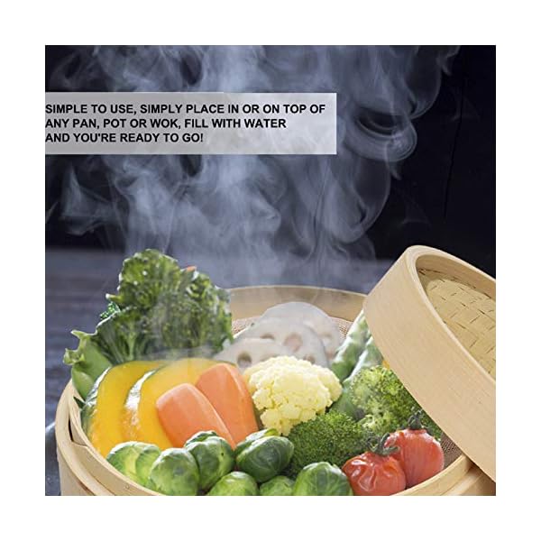Handmade-Bamboo-Steamer-10-Inch-Bamboo-Steam-Basket-Round-Bao-Bun-Steamer-Double-Layer-Dumpling-Steamer-2-Tier-with-Lid-Chinese-Style-Steamer-Healthy-Cooking-for-VegetablesDim-SumMeat-Fish Handmade Bamboo Steamer, 10 Inch Bamboo Steam Basket, Round Bao Bun Steamer, Double-Layer Dumpling Steamer, 2 Tier with…