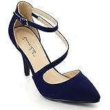 Bonnnibel Helga-2 Women's Closed Back Ankle Strap Stiletto Heel Dress Pumps
