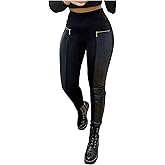 MakeMeChic Women's Faux PU Leather Leggings Elastic High Waisted Y2K Skinny Pants