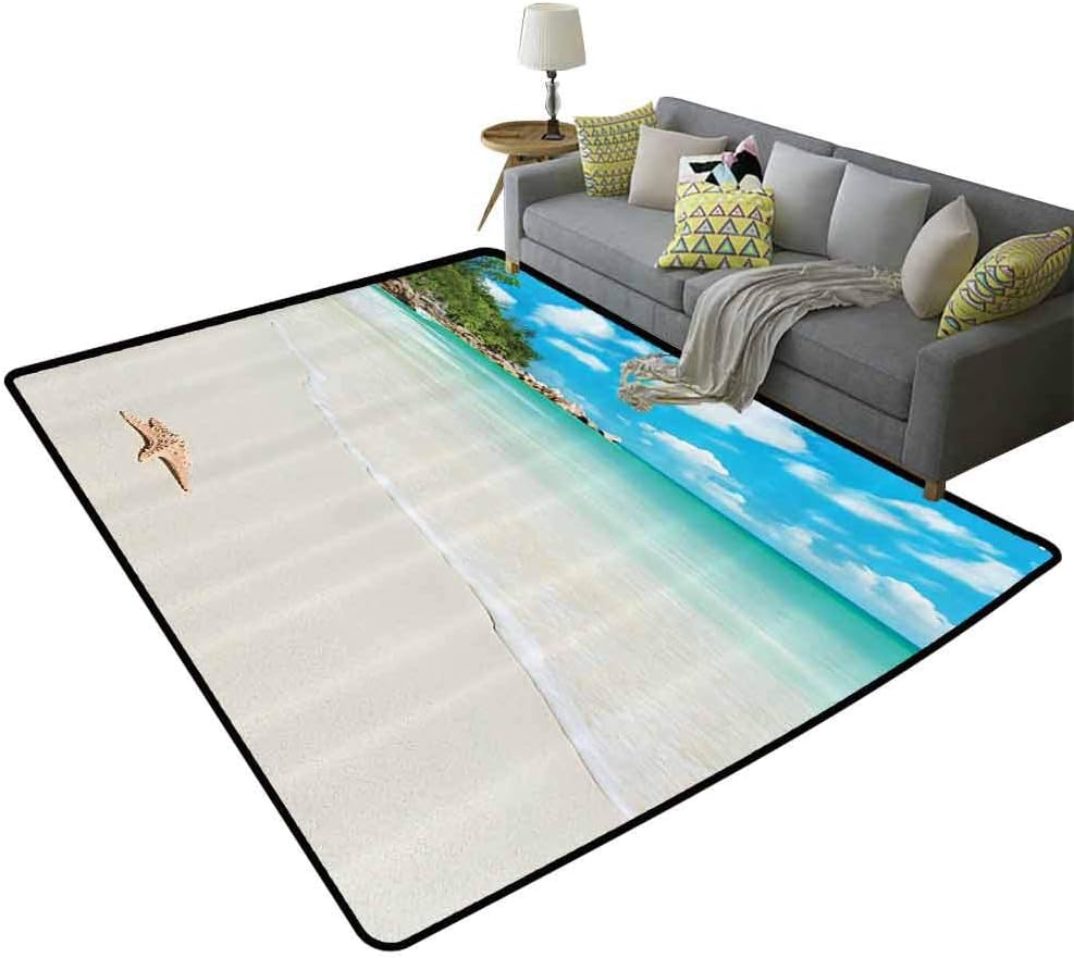 Ocean Decor Collection Baby Rugs for Play Area Big Starfish at Sandy Tropic Beach with Crystal Clear Sea Exotic Island Dream Spaces All Season General Cream Turquoise, 4'x 6'(120x180cm)