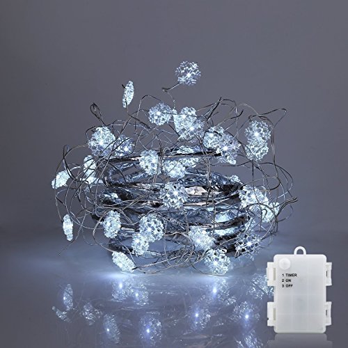 TOFU Decorative String Lights, 5 ft 40 LED Battery Operated Copper Lights Jar for Wedding, Home, Birthday, Indoor, Outdoor, Bedroom, Dorm, Party, Christmas Tree Decoration (Snowflakes White)