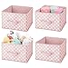 mDesign Medium Soft Fabric Nursery/Playroom Closet Storage Organizer Bin Box with Front Handle for Cube Furniture Shelving Units - Holds Toys, Clothes, Diapers, Bibs, 4 Pack, Pink/White Polka Dot
