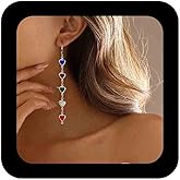 Aneneiceera Vintage Colorful Crystal Heart Dangle Earrings Long Rainbow Rhinestone Earring Linear Multi Color Bead Earring Colorful Cz Love Earrings Jewelry for Women