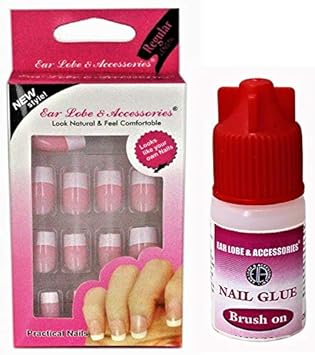 Ear Lobe & Accessories Personal/Professional Reusable False French Nails with Glue (Oink, 2072)