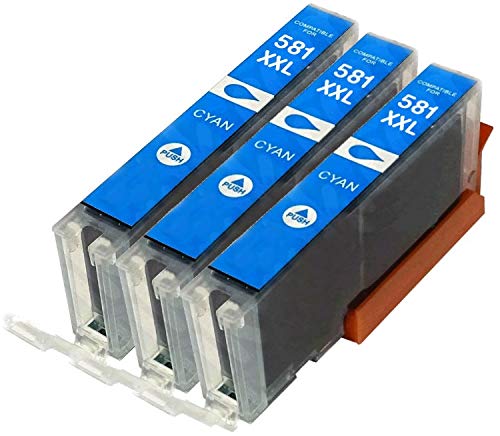 Printing Saver CLI-581 XXL CYAN (3) ink cartridges for Pixma TS6150 TS6151 TS6251 TS6350 TS6351 TS705 TR7550 TS8150 TS8152 TS8250 TS8251 TS8252 TS8351 TS8352 TR8550 TS9150 TS9550 TS9551 TS9551C