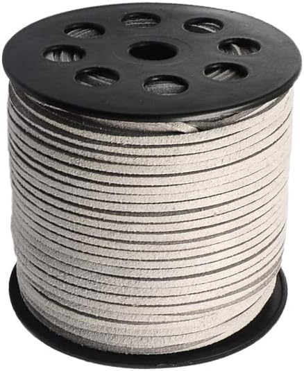 JEWELEADER 1 Roll 98 Yards Faux Suede Cord 3mm Korean Velvet Flat Leather Lace Strap Beading Thread Micro Fiber for Jewelry Making Necklaces Fringe Earrings Braided Bracelet Tassel Bow - Light Grey