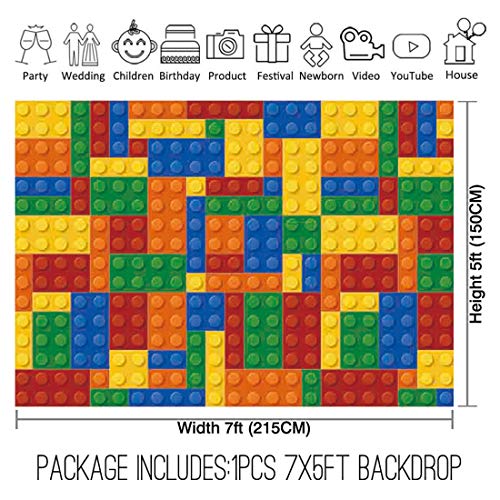 Allenjoy 7x5ft Building Blocks Theme Backdrop Colored Toy Bricks