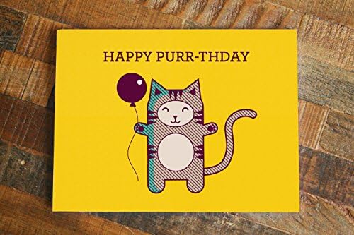 Funny Cat Pun Happy Birthday Card -"Happy Purr-thday" Cat Lover Card