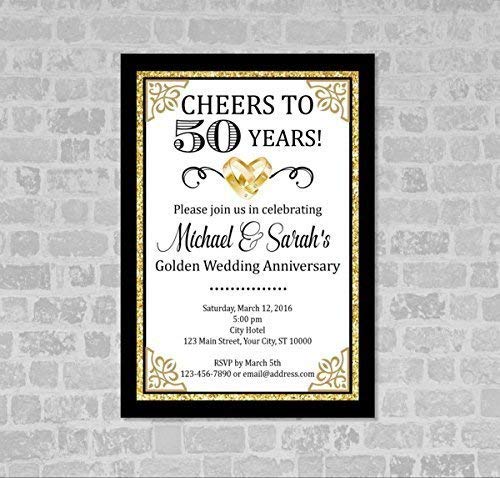 50th Wedding Anniversary Invitation, Black And Gold 50th Anniversary Invitation, Golden Anniversary Invite, Cheers to 50 Years, Custom Personalized Formal Elegant 50th Anniversary Invitations