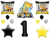1st BIRTHDAY CONSTRUCTION Balloons Decoration Supplies Party Boy Dump Truck Bulldozer First