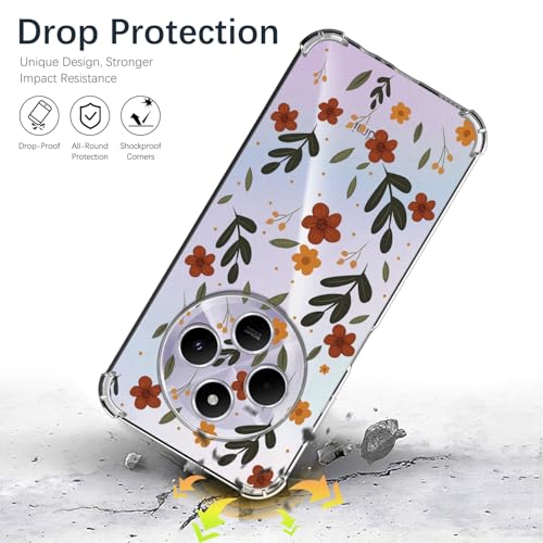 ChoosEU Transparent Case for Xiaomi Redmi 14C / Redmi 14C Slim Protective Soft TPU Silicone Case with Flowers Flower Drawings Clear Case Anti-Shock Protective Case Cover, Red Green