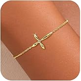 LOVECOM 14K Gold Plated Cross Bracelets for Women Mother Daughter 925 Sterling Silver Diamond Cubic Zirconia Link Chain Bracelet Stack Friendship Charm Bracelet Christian Jewelry Birthday Gifts