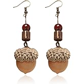 RLHRNDE Thanksgiving Handmade Real Acorns Pinecone Earrings for Women Vintage Wood Mini Acorn Dangle Drop Earrings Cute Fall Acorns Earring Thanksgiving Christmas Decorations Holiday Jewelry Gifts