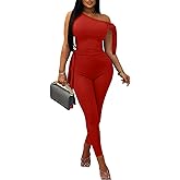 Women's Sexy One Off Shoulder Jumpsuits Sleeveless Bodycon Rompers One Piece Outfits