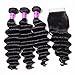 Ugrace Hair Loose Curly Hair Bundles with Closure Brazilian Virgin Hair Loose Deep Wave with Closure with Baby Hair Soft and Bouncy Natural Wave Human Hair with Closure 10/12/14+10 Inch Free Part