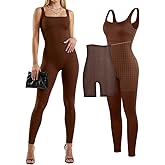 Popilush Shapewear Jumpsuits for Women Built-in Bra Tummy Control Bodysuit Square Neck Sport Romper Summer Outfit