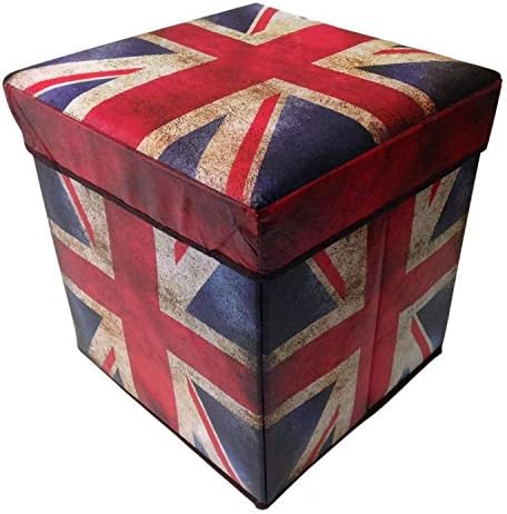 Fabric Folding Storage Box Foot Leg Rest Step Stool Country Home Decor Union Jack Style
