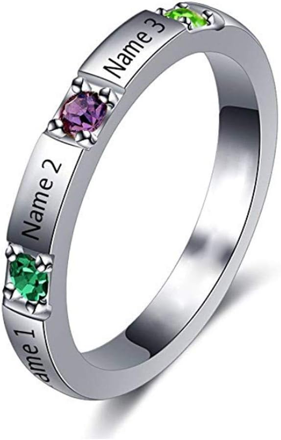 Personalised 3 Stone Mothers Ring with Name and Birthstone in 925 Sterling Silver Rose Gold on Mothers Day—Custom Made with Any Letters Number