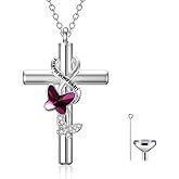 Flpruy Cross Urn Necklace for Ashes 925 Sterling Silver Cremation Jewelry with Funnel Filler Kit Ashes Necklace for Human Women Girl Pets