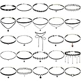 ZYG 25Pcs Black Velvet Choker Necklace for Women Girls Tattoo Stretch Gothic Leather Lace Necklace