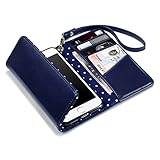 iPhone 7 Cover - Terrapin iPhone 7 Women's Case - Trifold Wallet Clutch Cover - Polka Dot Interior - Card Slots - Money Pocket - Wristlet - Navy Blue