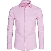DELCARINO Men's Long Sleeve Button Up Shirts Solid Slim Fit Casual Business Formal Dress Shirt