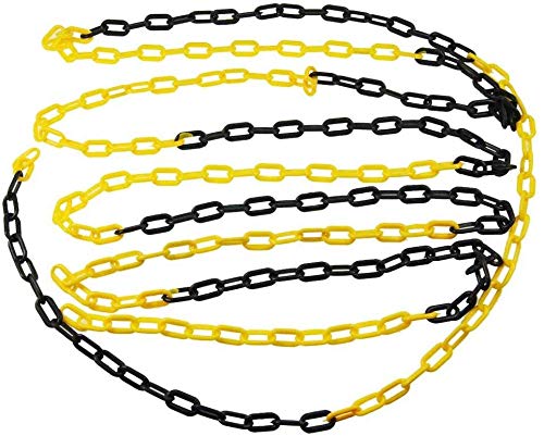 KATSU Plastic Chain Barrier 25 Meters 6mm x 25m High Visibilty Black and Yellow Plastic Link Chain for Warning Safety Parking Space, Crowd Control, Traffic, Queuing Line 990940