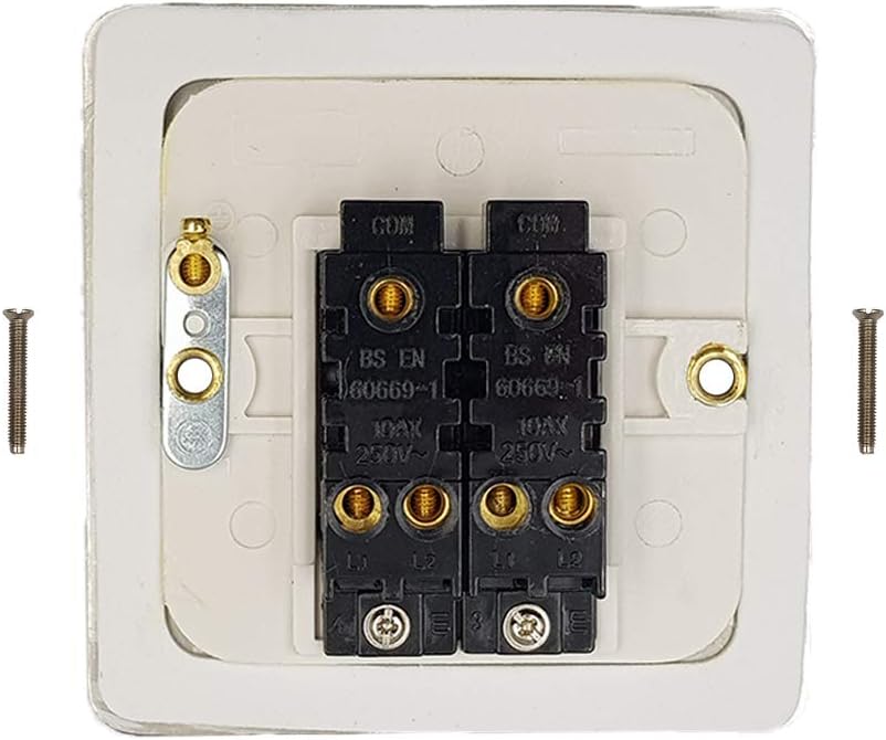 Klite Double Light Switch 2 Gang Flat Plate Brushed Chrome White Insert Metal Rocker Switches 10A 2 Gang 2 Way Switch - Image 3