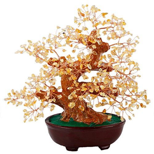 rockcloud Natural Citrine Gemstone Money Tree Feng Shui Bonsai Style Decoration for Wealth and Luck