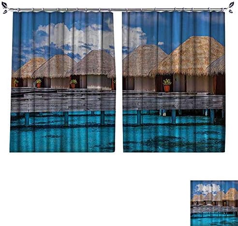 DESPKON Facial Blend Fabric high Density Bungalows High Resoluti s Seascape Paintings Wooden Docks Dream Vacat Shading for Bedroom W84 x L72
