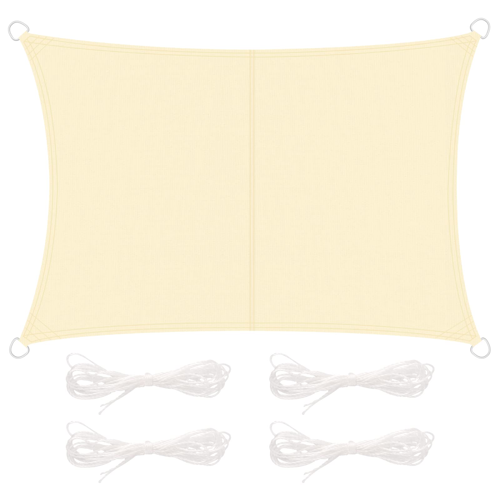 Sun Shade Sail 2 x 3 m Square Sun Protection HDPE Tear Resistant Windproof UV Resistant Breathable with Rope for Gardens Balconies Cream