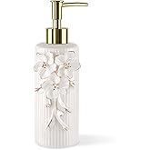 NEWHENGS Handmade Ceramic Flower Soap Pump Dispenser Hand Lotion Liquid Dispenser Refillable for Kitchen and Bathroom Decorative (Flower Gold)