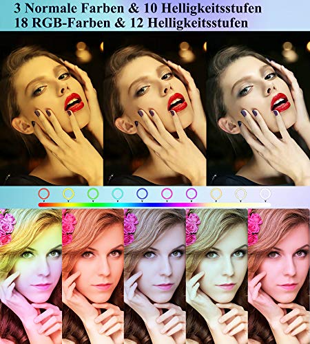 Ringlicht mit Stativ, COOLHOOD LED Ring Light Selfie Ringleuchte mit 18 RGB & 3 Normale Farben Dimmbare Led-Licht Tik… – Bild 3